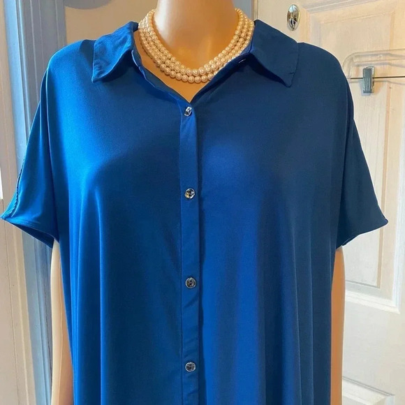 H By Halston Jersey Fabric Boho Casual Blue Blouse Women Plus Size 3X - Picture 5 of 6